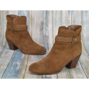 Sam Edelman Lynne Women's Suede Booties Size 9 Brown Block Heel Boots